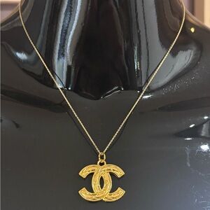 UPCYCLED GOLD TONE CC CHANEL CHARM NECKLACE 16 IN. STERLING SILVER 925